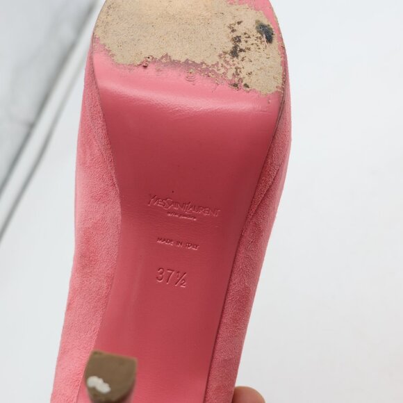 Yves Saint Laurent Women's Size EU 37.5 Light Pink Suede Peep Toe Platform Pumps - Picture 3 of 11